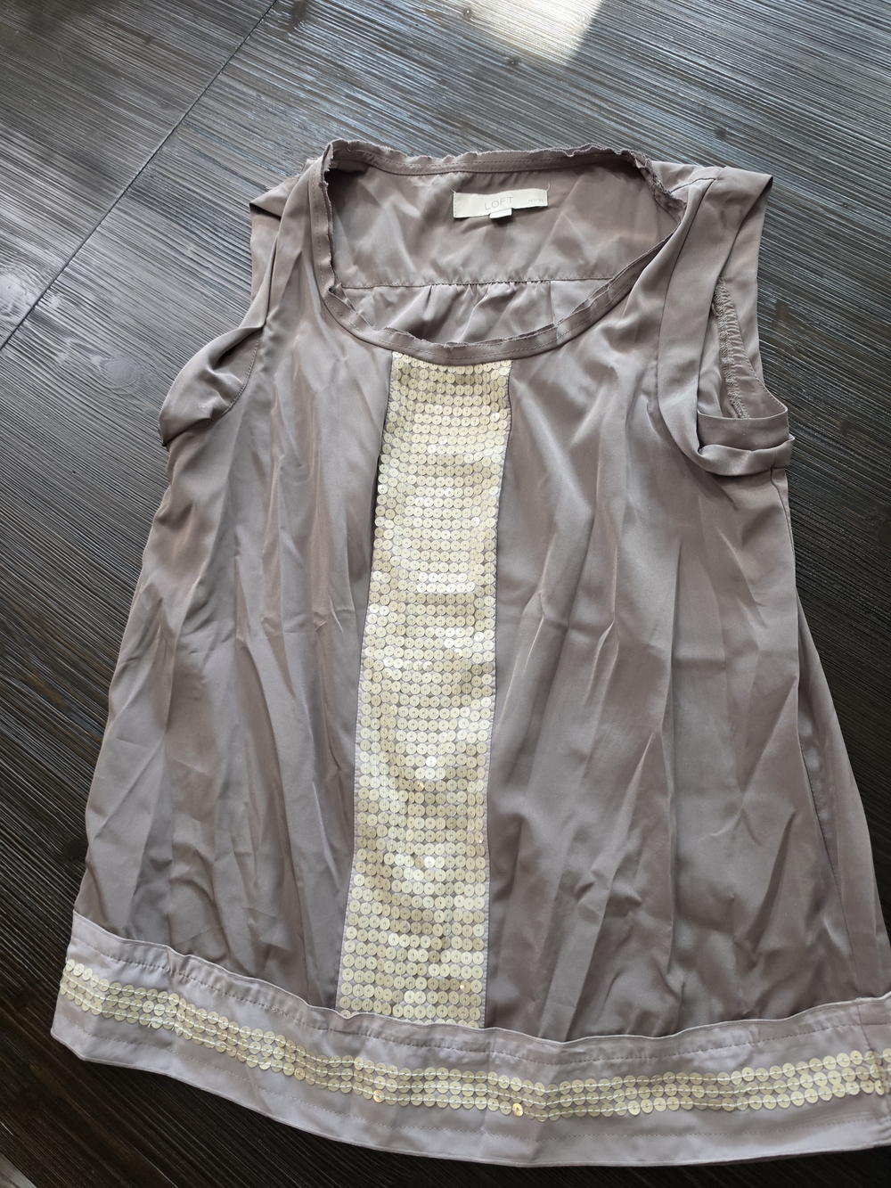 Sleeveless Sequin-Trim Taupe Women's Top